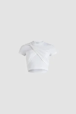 T-shirt court drapé en coton bio stretch