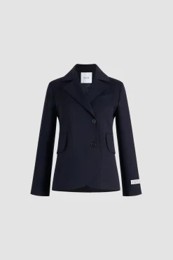 Veste ajustée ceinturée en sergé de laine technique éco-responsable