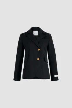 Veste ajustée ceinturée en sergé de laine technique éco-responsable