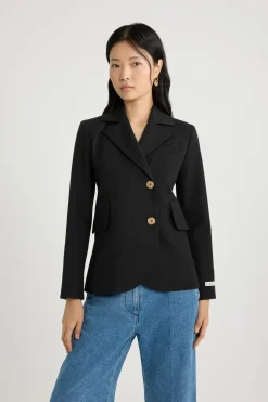 Veste ajustée ceinturée en sergé de laine technique éco-responsable