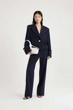 Veste ceinturée en sergé de laine technique éco-responsable
