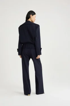 Veste ceinturée en sergé de laine technique éco-responsable