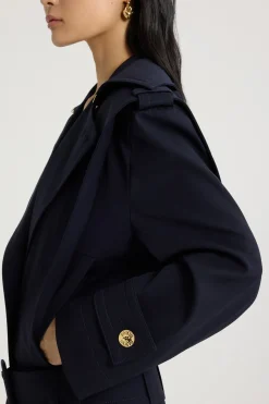 Veste ceinturée en sergé de laine technique éco-responsable