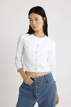 Veste courte sans revers en viscose mélangée éco-responsable matelassé