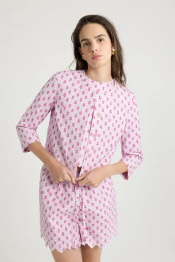 Veste courte sans revers en viscose mélangée éco-responsable matelassé