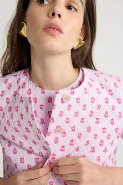 Veste courte sans revers en viscose mélangée éco-responsable matelassé