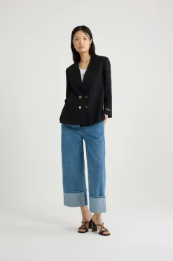 Veste croisée sans revers en laine technique