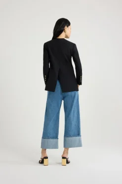 Veste croisée sans revers en laine technique