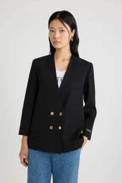 Veste croisée sans revers en laine technique