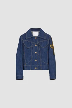 Veste en denim à logo brodé