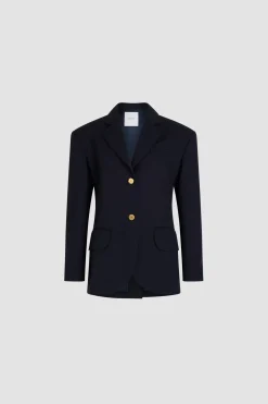 Veste oversize ceinturée en sergé de laine technique éco-responsable