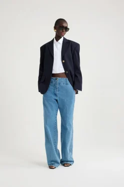 Veste oversize ceinturée en sergé de laine technique éco-responsable