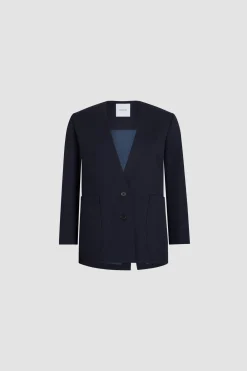 Veste sans revers en sergé de laine technique éco-responsable