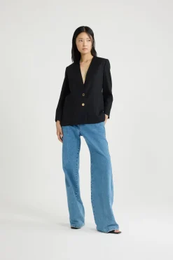 Veste sans revers en sergé de laine technique éco-responsable