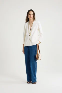 Veste sans revers en sergé de laine technique éco-responsable