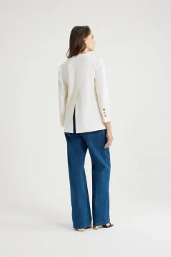 Veste sans revers en sergé de laine technique éco-responsable