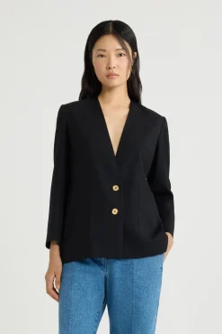 Veste sans revers en sergé de laine technique éco-responsable