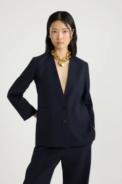 Veste sans revers en sergé de laine technique éco-responsable