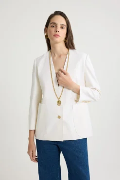 Veste sans revers en sergé de laine technique éco-responsable